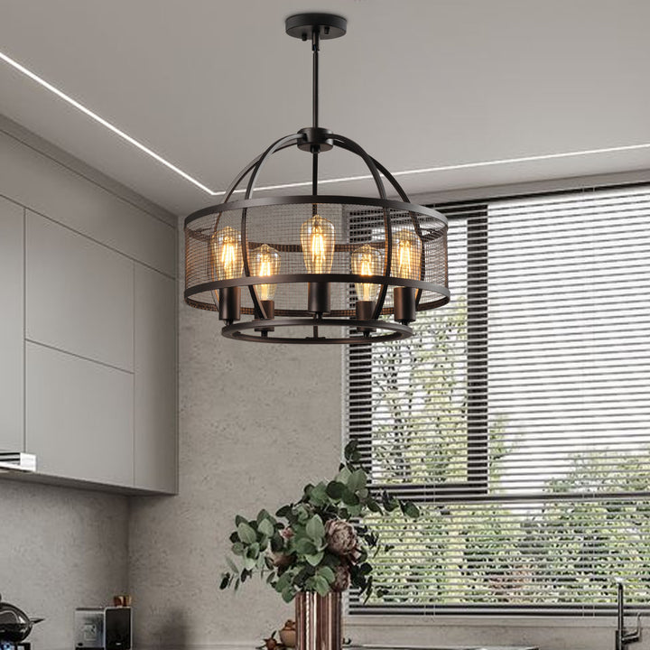 Maxax 5-Light Drum Chandelier With Wrought Iron Accents #MX21024