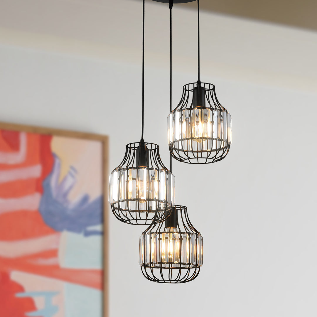 Maxax 3-Light Cluster Drum Pendant With Crystal Accents #D150-3B6