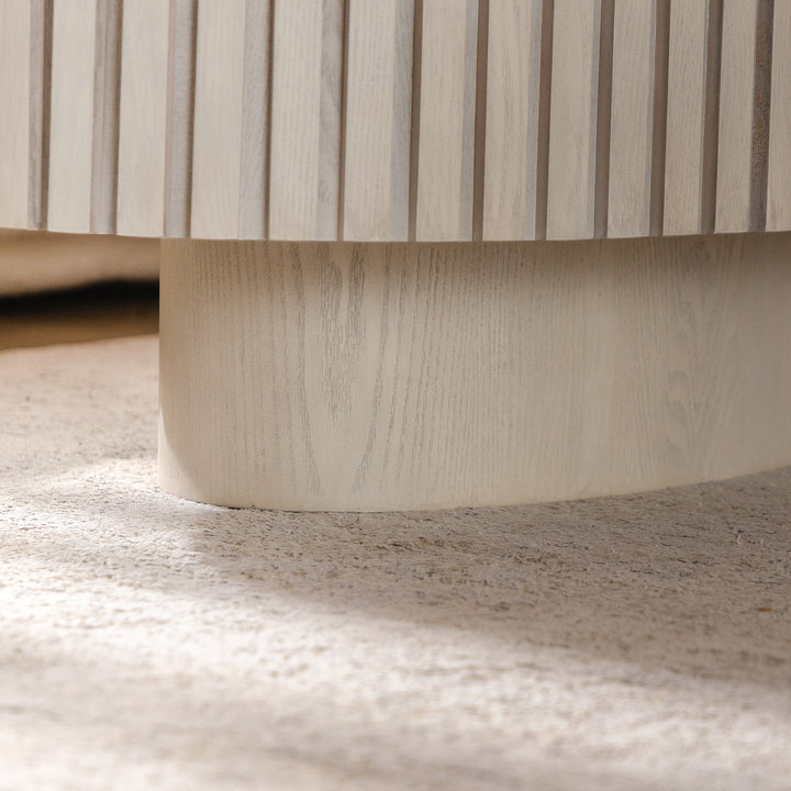 Timeless Round Coffee Table Handcrafted Relief Wooden Olive-Shaped Tea Table For Living Room #25013