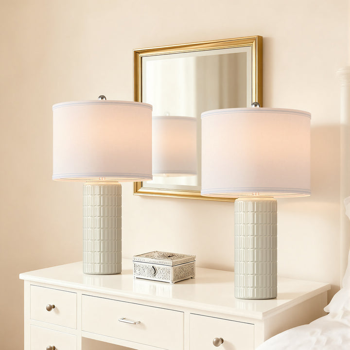 Aura 23" Contemporary Ceramic Table Lamp With Linen Shade, Modern Minimalist Design (Set of 2) #T282