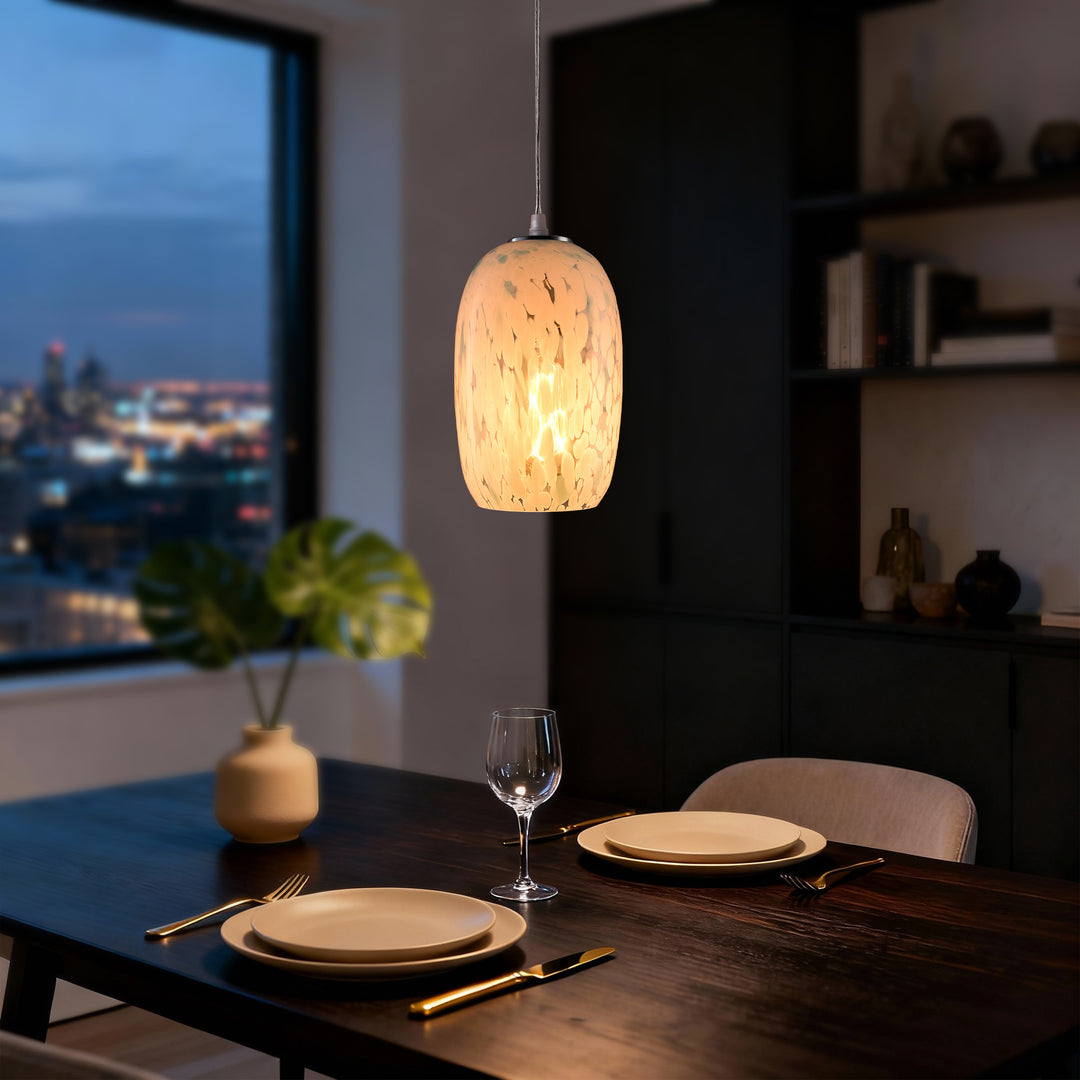 1 - Light 5" W Modern Nickel Jar Pendant With Hand-blown Art Glass For Dining Room Or Kitchen Island #28032