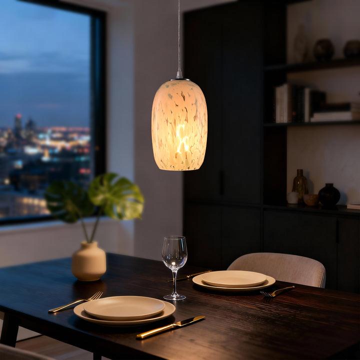 1 - Light 5" W Modern Nickel Jar Pendant With Hand-blown Art Glass For Dining Room Or Kitchen Island #28032