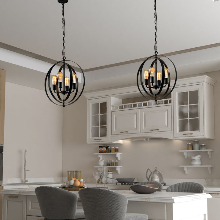 Maxax 4 - Light Candle Style&Lantern Globe&Geometric With Wrought Iron Accents #MX21018-4BK