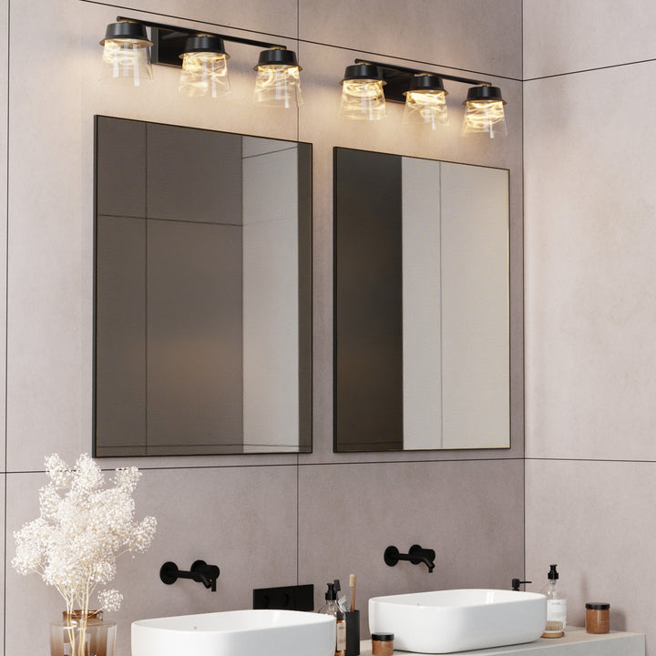 Glimmer 22.6w" 3-light Led Dimmable 3000k/4000k/5000k 3cct ETL Certificated Vanity Light With Patterned Glass #MX21055