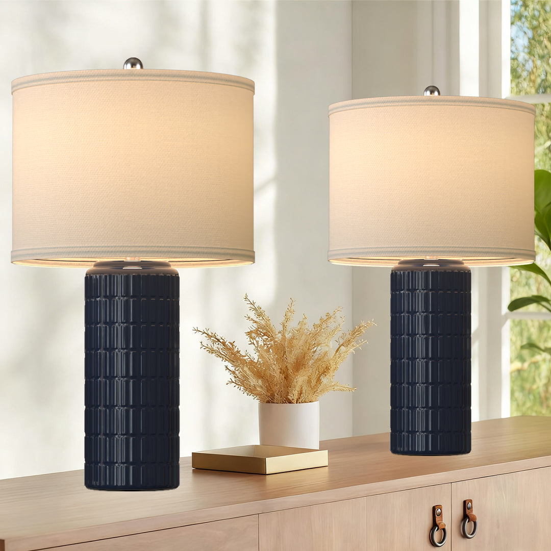 Illume 23" Contemporary Ceramic Table Lamp With Linen Shade, Modern Minimalist Design (Set of 2) #T282