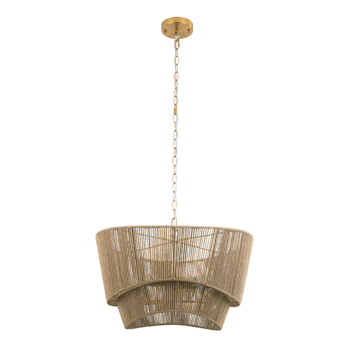 Solara 5-light Electroplated Brass Wood Ratten Paper Rope Chandelier For Living Room/bedroom #28010