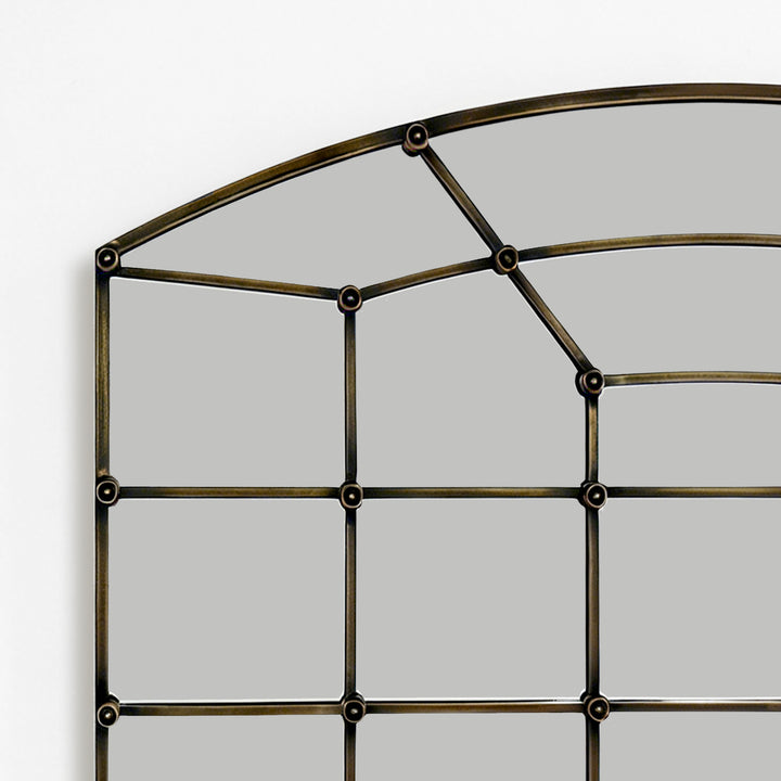 Reflect Vintage Metal Framed Arch Bronze Window & Wall Mantel Mirror For Living Room Entryway #30005