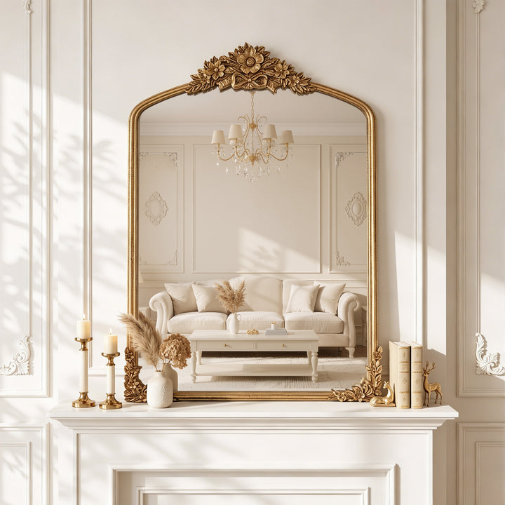 Panorama Vintage Iron Gold Baroque Metal Arched Vanity Mirror For Bedroom&living Room #30010