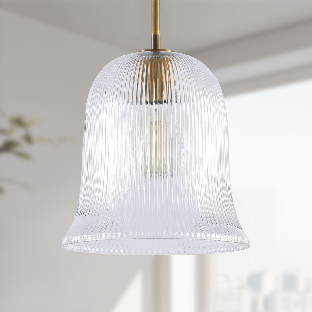 Glimmer 1-Light Metal & Glass Modern Bell Adjustable Rod Single Pendant Light #48001