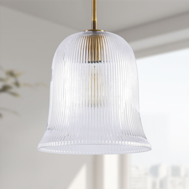 Glimmer 1-Light Metal & Glass Modern Bell Adjustable Rod Single Pendant Light #48001