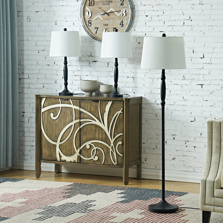Matte Traditional Floor & Table Lamp Set (Set of 3) #TF102-BK