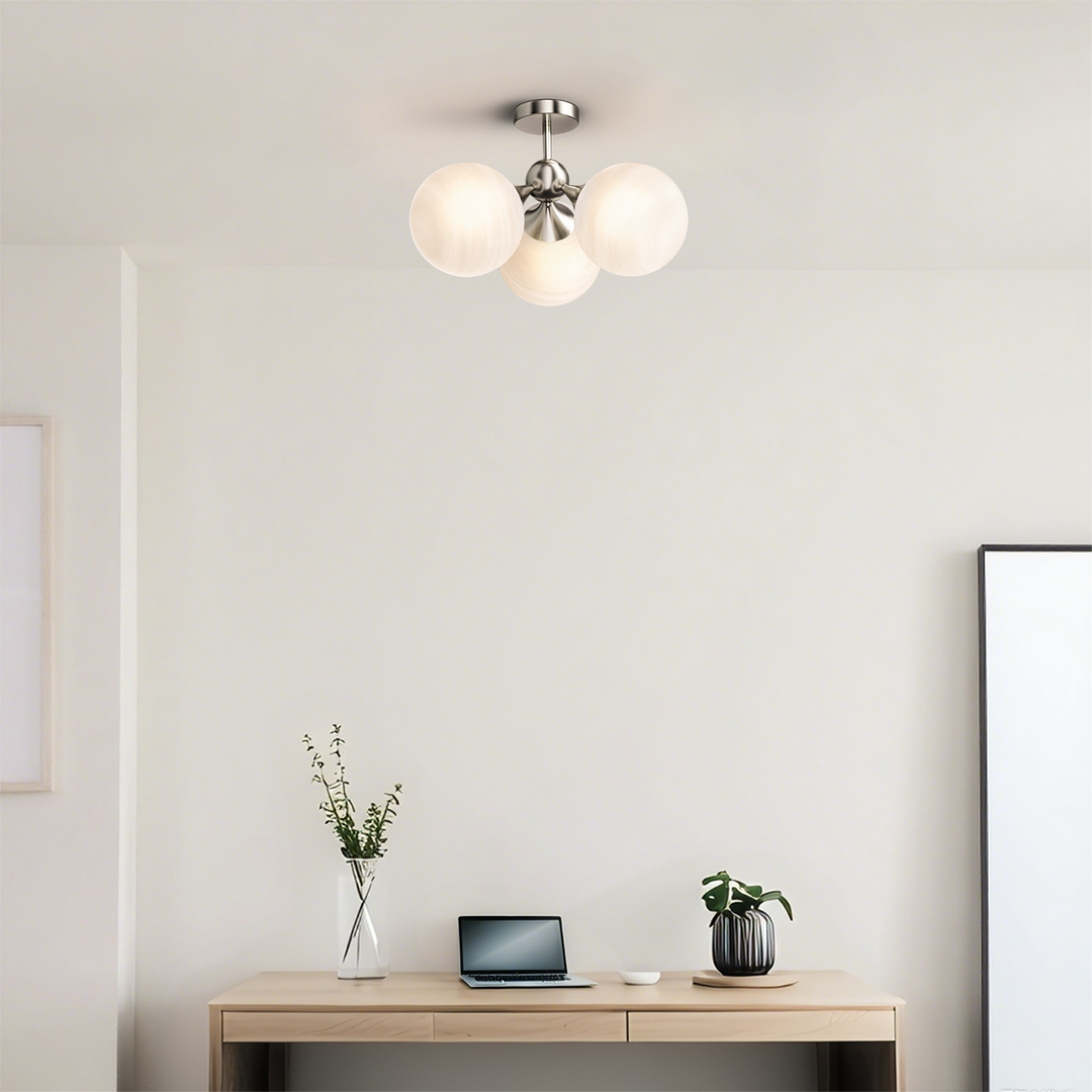 Nimbus 21"-3 Lights Modern Cloud Glass Globe Semi Flush Mount Lighting Fixture For Living Room, Bedroom#29028