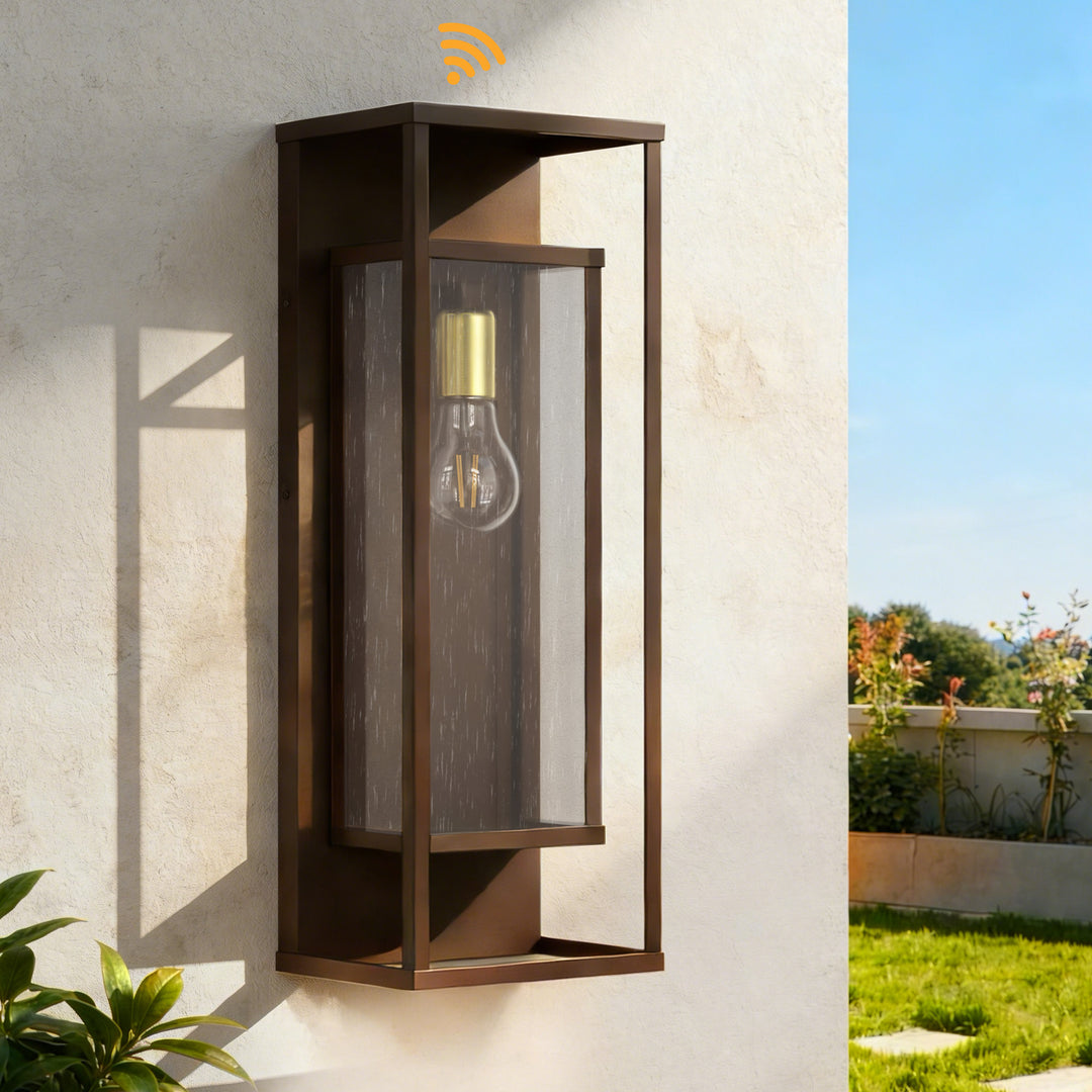 22''H Black and Gold Iron Seeded Glass Outdoor Wall Light with Dusk to Dawn #OW7106