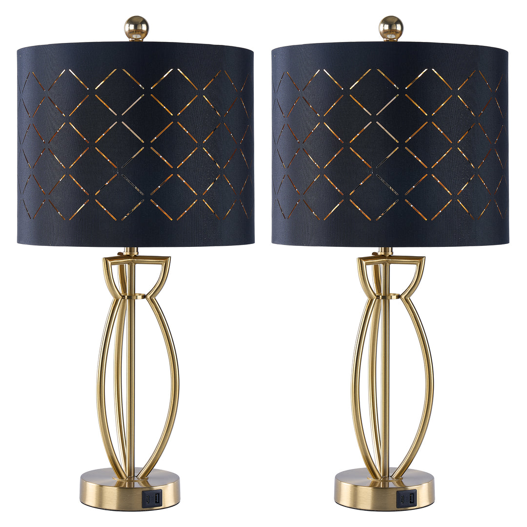 Lustre 24.6'' Traditional Gold Metal Table Lamp With Usb For Living Room/Bedroom #T274