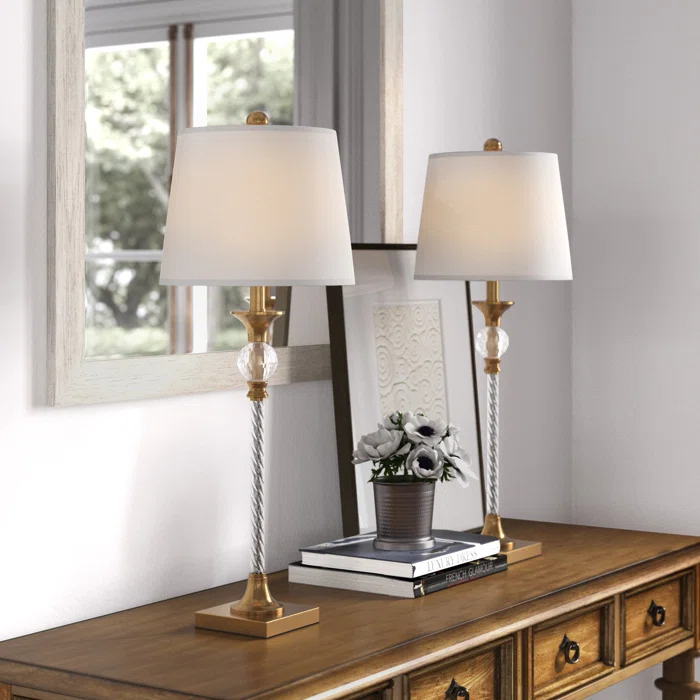 Maxax Crystal & Metal Buffet Table Lamp Set of 2