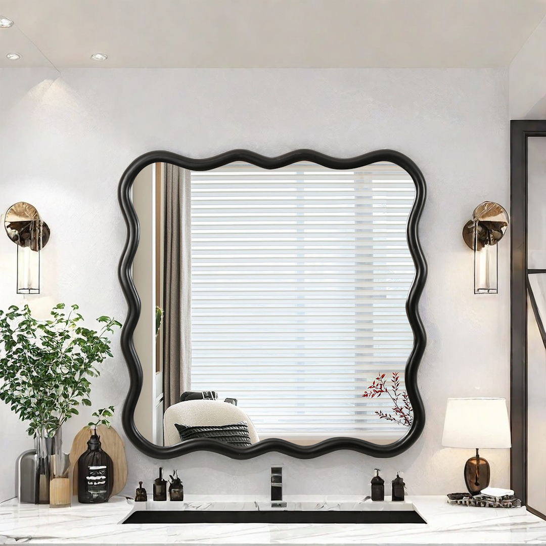 36 in. W x 36 in. H Square Framed Floating Wall Bathroom Vanity Mirror in Black Finshed Solid Wood