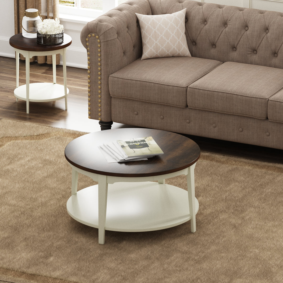 Timeless 31.5'' Round Modern Solid Wood Coffee Table With 2-Tier Shelves #51003