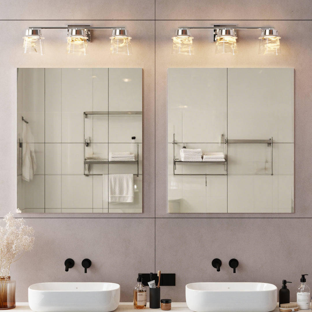 Glimmer 22.6w" 3-light Led Dimmable 3000k/4000k/5000k 3cct ETL Certificated Vanity Light With Patterned Glass #MX21055