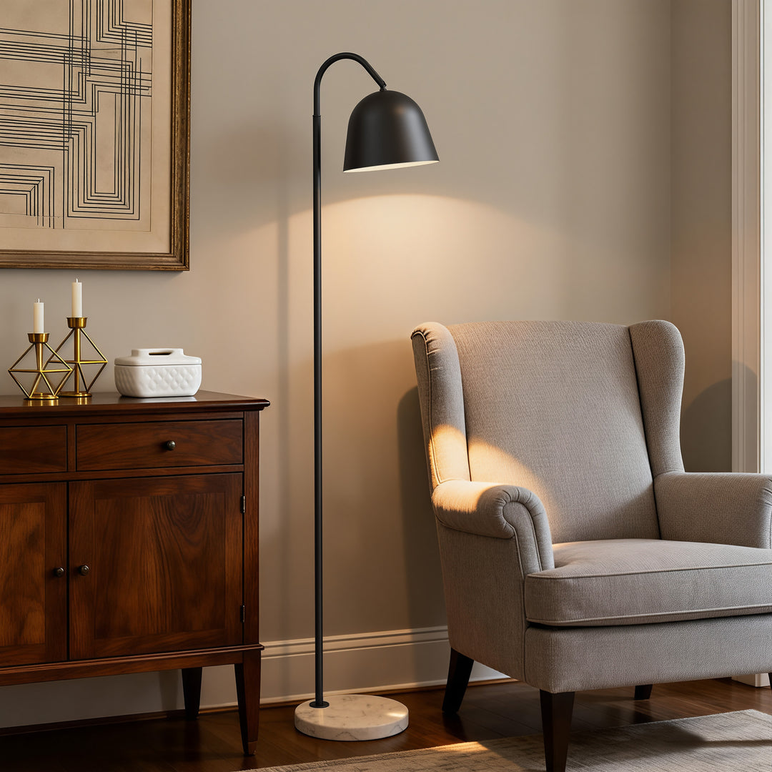 64" Modern Metal Floor Lamp, Polished Gold Finish, 350° Swivel & 90° Tilting Head, Foot Switch Standing Lamp For Living Room, Bedroom, Office #F268-BK