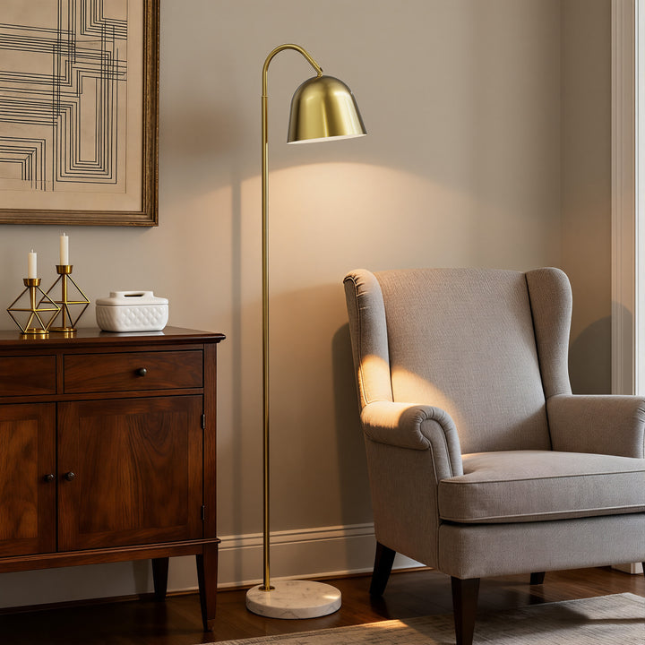 64" Modern Metal Floor Lamp, Polished Gold Finish, 350° Swivel & 90° Tilting Head, Foot Switch Standing Lamp For Living Room, Bedroom, Office #F268-BK