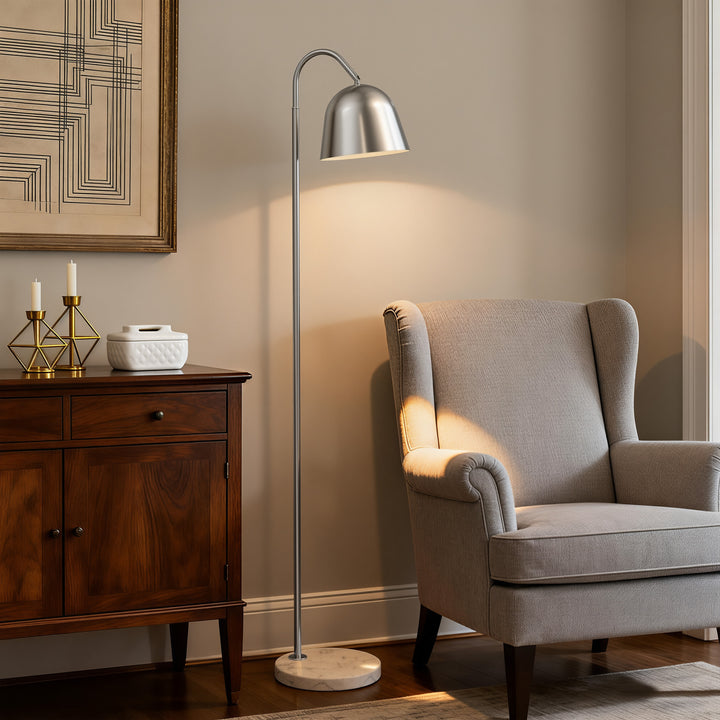 64" Modern Metal Floor Lamp, Polished Gold Finish, 350° Swivel & 90° Tilting Head, Foot Switch Standing Lamp For Living Room, Bedroom, Office #F268-BK