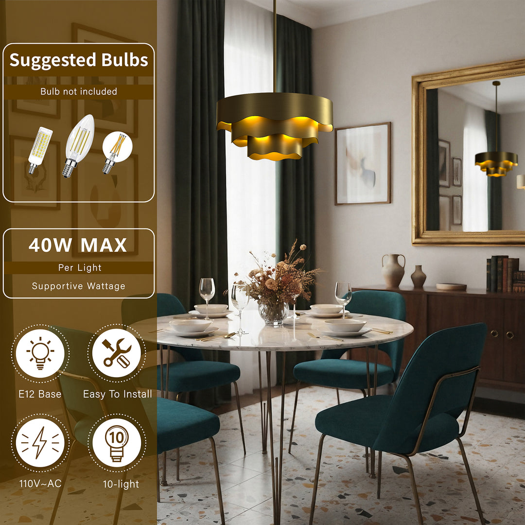 10 - Light 23.5" Electroplating Brass Tier Modern Drum Chandelier With Metal Shade #29022