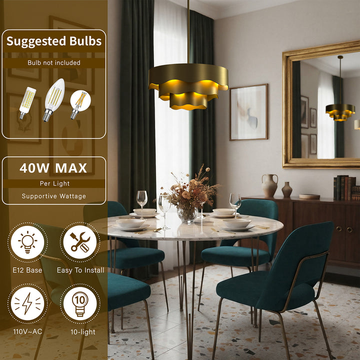 10 - Light 23.5" Electroplating Brass Tier Modern Drum Chandelier With Metal Shade #29022