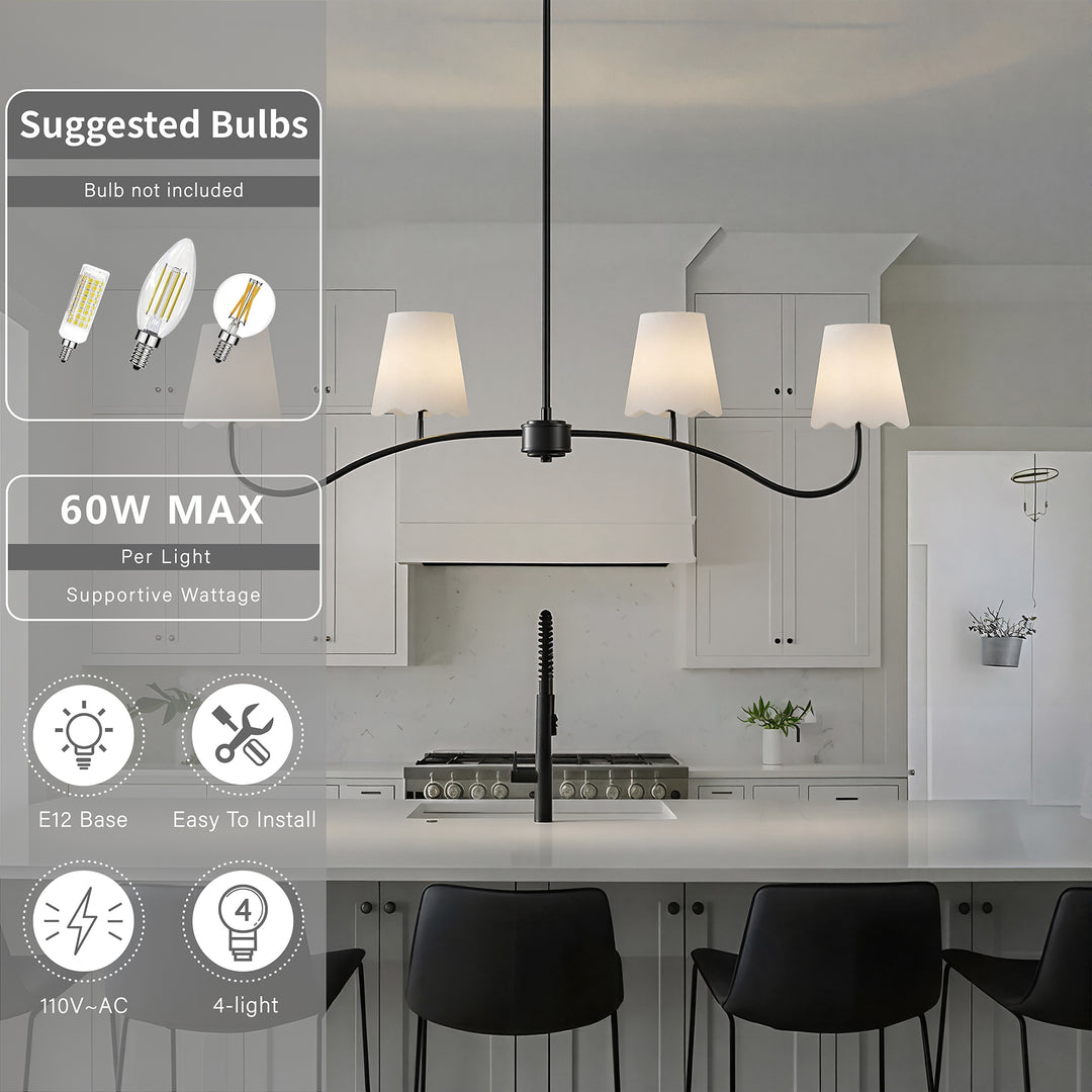 Twilight 4 - Light Electroplated Brass Iron & White Linen Shade Modern Kitchen Island Fixture Pendant Light #P39004