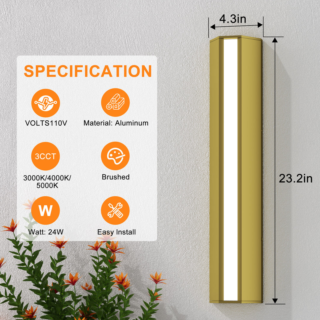 Natura 23'' H Dimmable Led Black Aluminum 3cct(3000k/4000k/5000k) Adjustable Oudoor Wall Light #OW7109