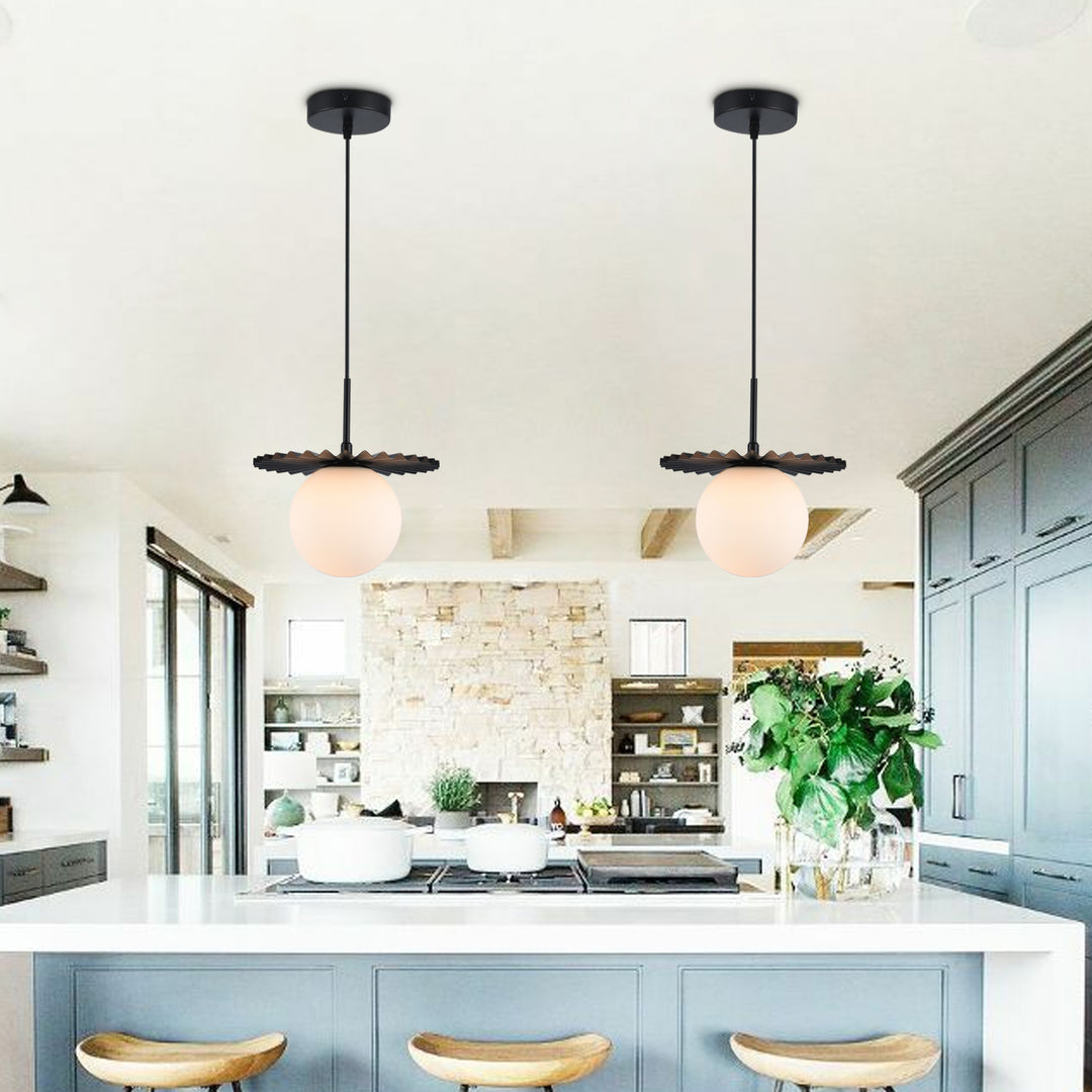 1 - Light 9.8" Single Gold Globe Wrought Iron Accents Modern Pendant with Glass Shade for Kitchen Island #5017