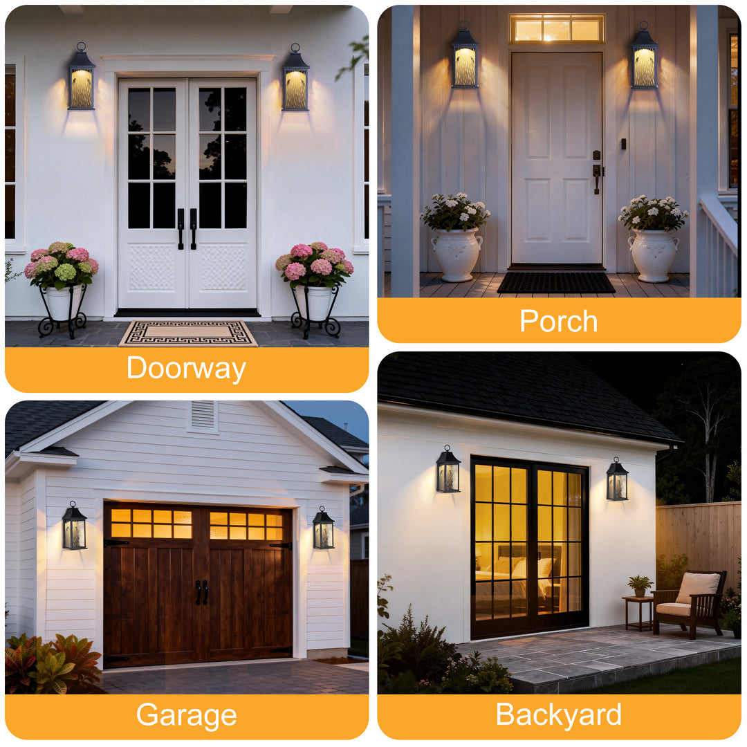 Natura 15''H Dimmable LED Black Iron Outdoor Wall Light with Dusk to Dawn and Water Glass #OW7111