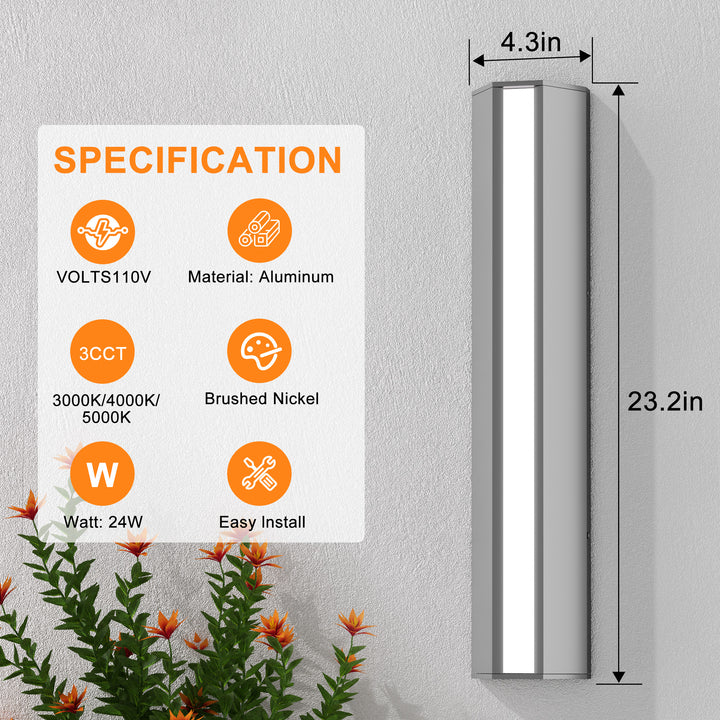 Natura 23'' H Dimmable Led Black Aluminum 3cct(3000k/4000k/5000k) Adjustable Oudoor Wall Light #OW7109