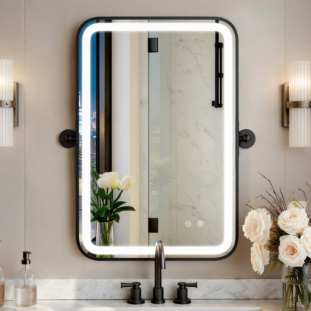 Elevate Home Modern Led Framed Tempered Anti-fog Dimmable 3-color Wall Mounted Vanity Mirror For Bathroom #52001