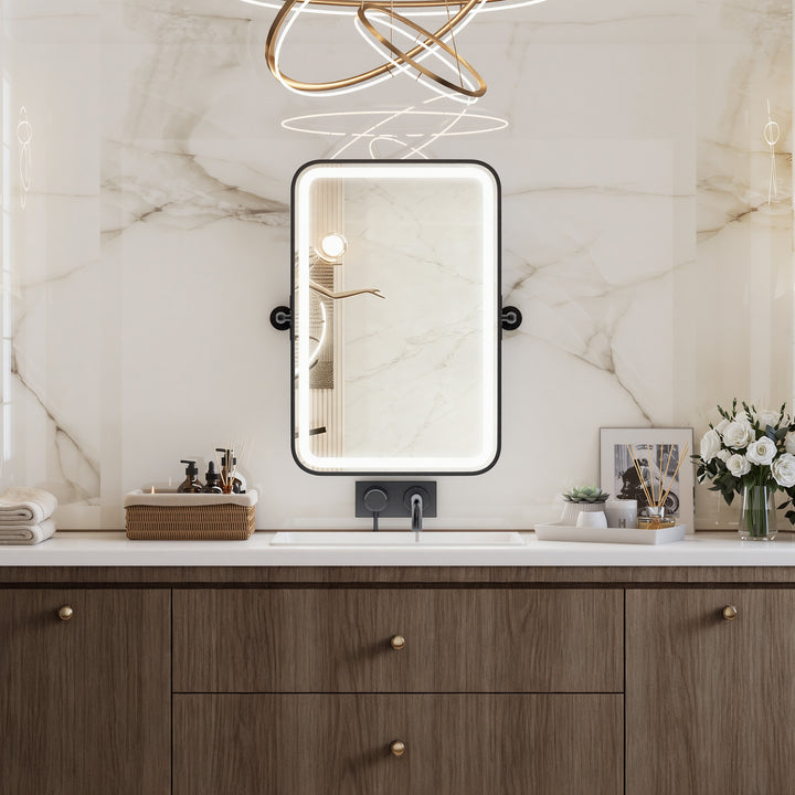 Elevate Home Modern Led Framed Tempered Anti-fog Dimmable 3-color Wall Mounted Vanity Mirror For Bathroom #52001