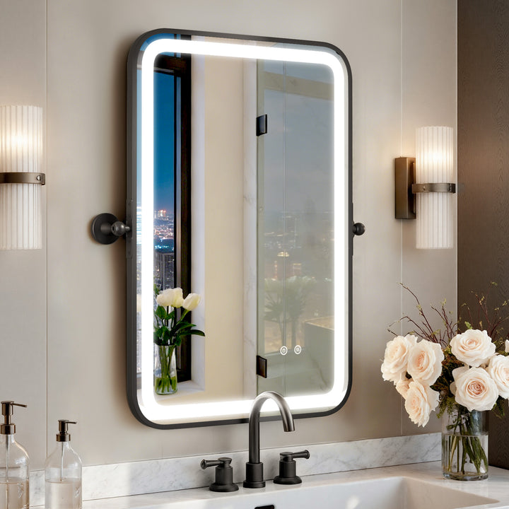 Elevate Home Modern Led Framed Tempered Anti-fog Dimmable 3-color Wall Mounted Vanity Mirror For Bathroom #52001