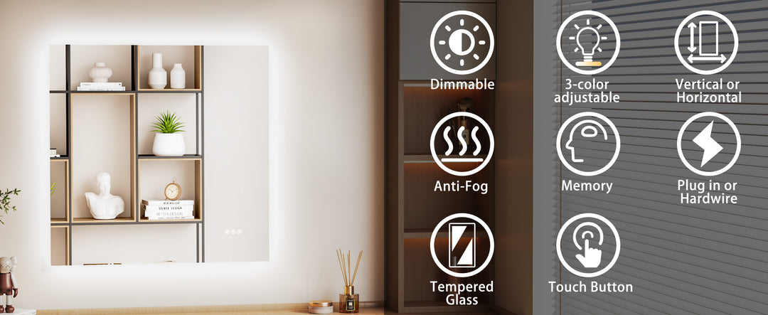 Elevate Home Modern Frameless LED Lighted Anti-Fog Dimmable Tempred Bathroom&Vanity Mirror #BL02