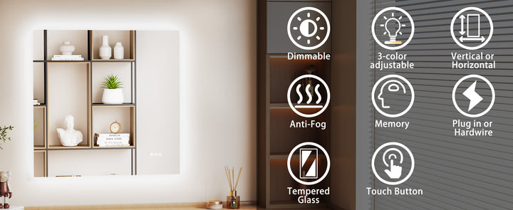 Elevate Home Modern Frameless LED Lighted Anti-Fog Dimmable Tempred Bathroom&Vanity Mirror #BL02