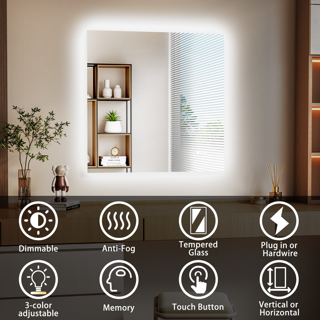 Elevate Home Modern Frameless LED Lighted Anti-Fog Dimmable Tempred Bathroom&Vanity Mirror #BL02