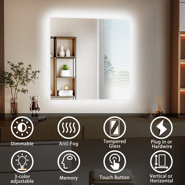 Elevate Home Modern Frameless LED Lighted Anti-Fog Dimmable Tempred Bathroom&Vanity Mirror #BL02
