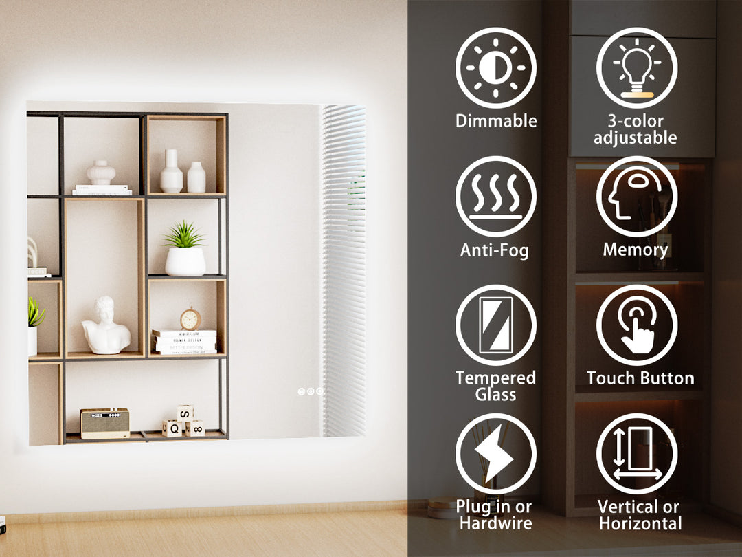 Elevate Home Modern Frameless LED Lighted Anti-Fog Dimmable Tempred Bathroom&Vanity Mirror #BL02