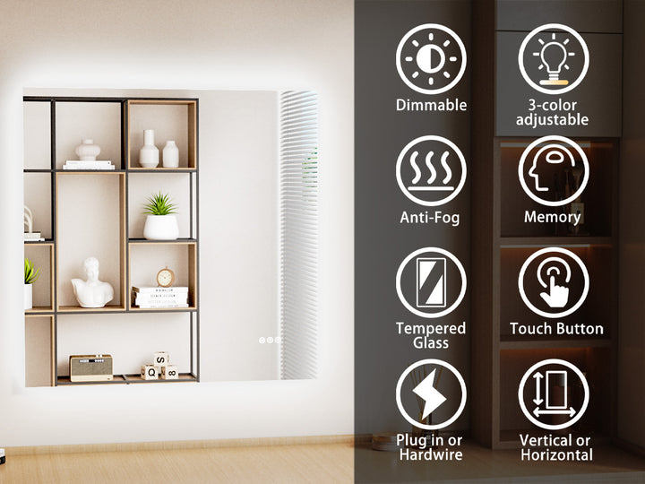 Elevate Home Modern Frameless LED Lighted Anti-Fog Dimmable Tempred Bathroom&Vanity Mirror #BL02