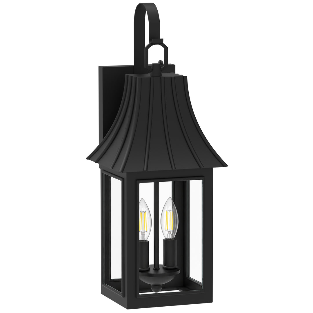 16" 1-Light Farmhouse Outdoor Wall Sconces with Dusk to Dawn Photocell, Weatherproof Matte Black Lanterns with Clear Glass, Set of 2 