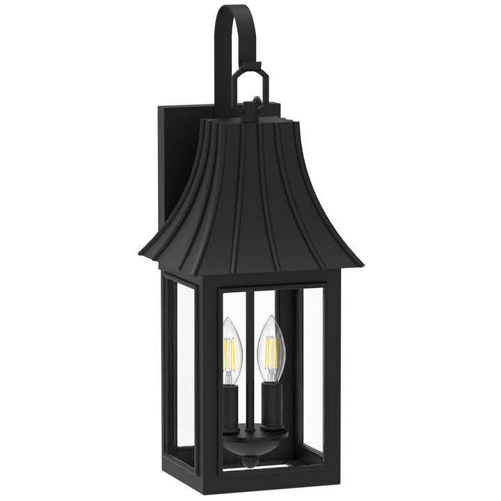 16" 1-Light Farmhouse Outdoor Wall Sconces with Dusk to Dawn Photocell, Weatherproof Matte Black Lanterns with Clear Glass, Set of 2 