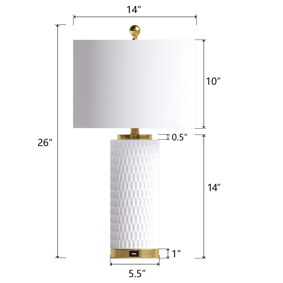 26'' White Ceramic Table Lamp With USB For Living Room/Bedroom #T227