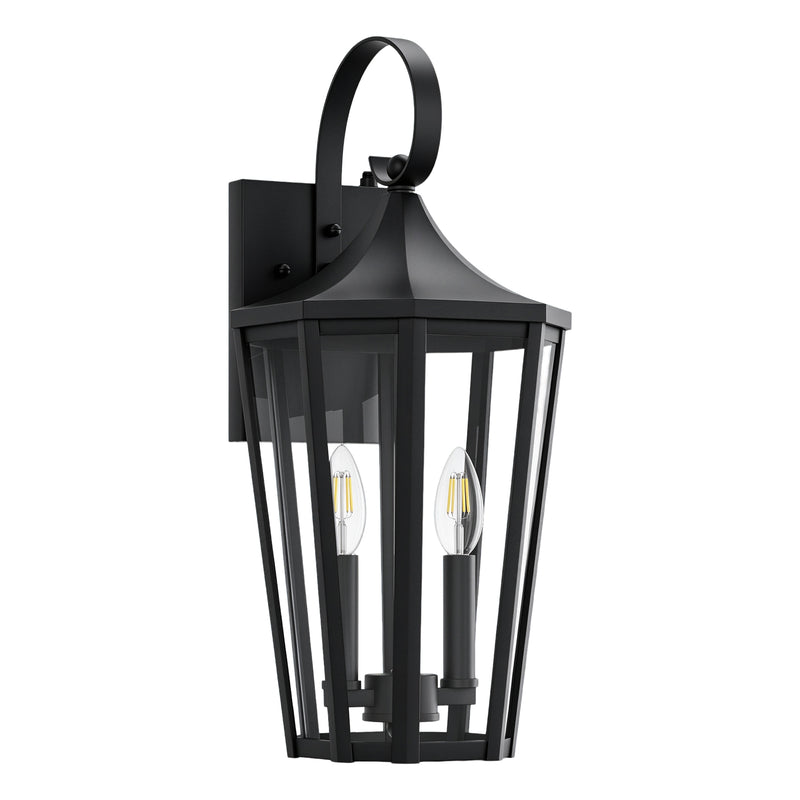 19" 2-Light Farmhouse Outdoor Wall Sconce with Dusk-to-Dawn Sensor, Waterproof Matte Black Frame & Clear Tempered Glass #OW7134