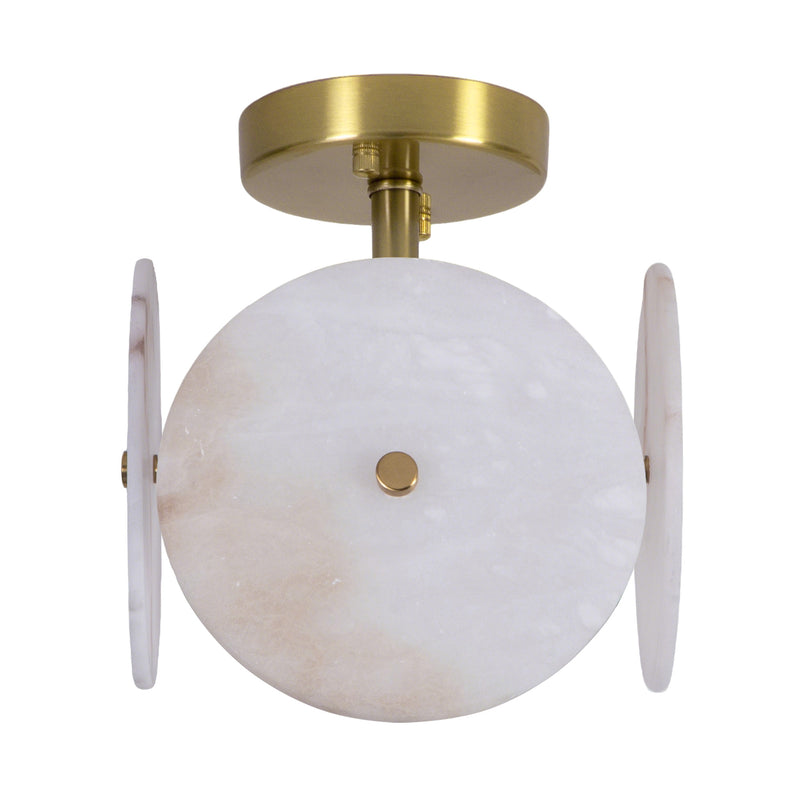 Nest 9.8" 1-Light Modern Brushed Brass Unique/Statement Semi-Flush Mount With White Jade Marble Shade For Hallways, Stairwells & Dining Rooms #19237