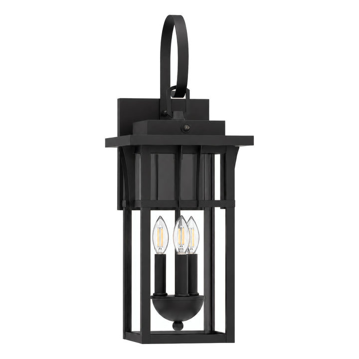19.7" 2-Light Farmhouse Outdoor Wall Sconce with Dusk to Dawn Photocell, Weatherproof Matte Black Frame &amp; Clear Tempered Glass 