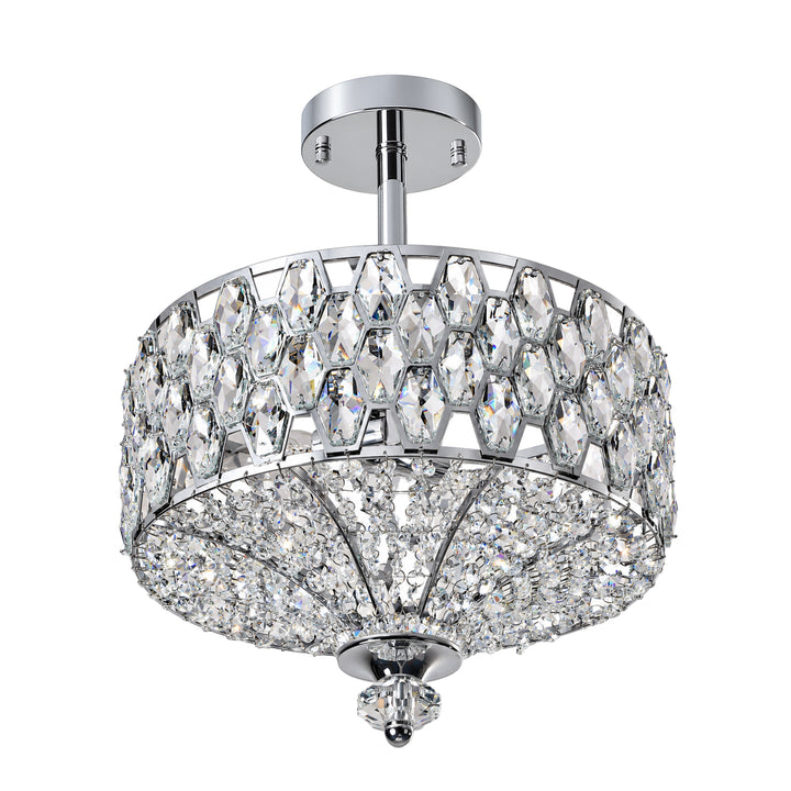 14" 3-Light Polished Brass Drum Semi-Flush Mount Ceiling Light with Crystal Accents for Living Room & Bedroom #19241