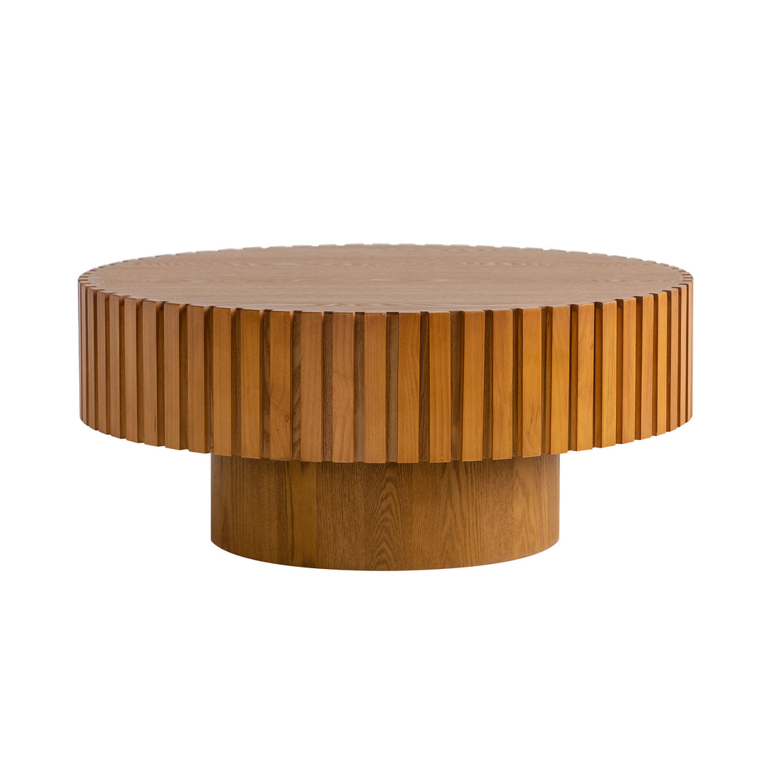 Timeless Round Coffee Table Handcrafted Relief Wooden Olive-Shaped Tea Table For Living Room #25014