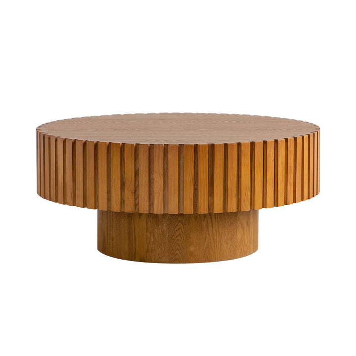 Timeless Round Coffee Table Handcrafted Relief Wooden Olive-Shaped Tea Table For Living Room #25014-BK